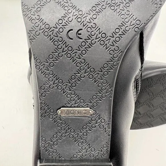 Vionic Georgia Orthotic Black Leather Ankle Boots Women's 9 Studded Classic