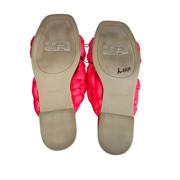 Vionic Kalina in Poppy Pink Braided Woven Leather Slide Sandals NWT Womens 7