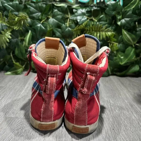 Vtg Diesel D-String Plus Shoes Red Blue Denim Suede High Tops Opium Mens Size 11