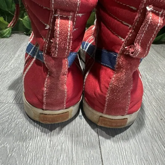 Vtg Diesel D-String Plus Shoes Red Blue Denim Suede High Tops Opium Mens Size 11