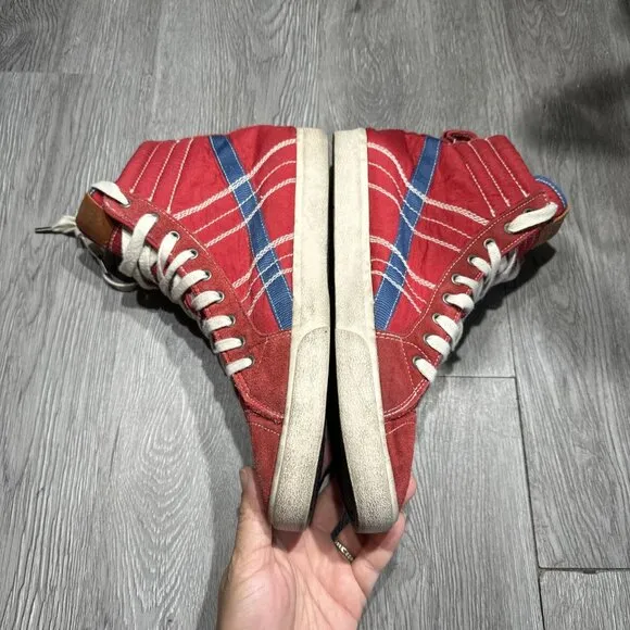 Vtg Diesel D-String Plus Shoes Red Blue Denim Suede High Tops Opium Mens Size 11