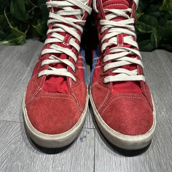 Vtg Diesel D-String Plus Shoes Red Blue Denim Suede High Tops Opium Mens Size 11