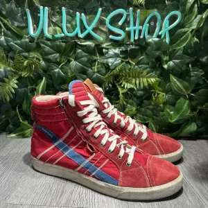 Vtg Diesel D-String Plus Shoes Red Blue Denim Suede High Tops Opium Mens Size 11
