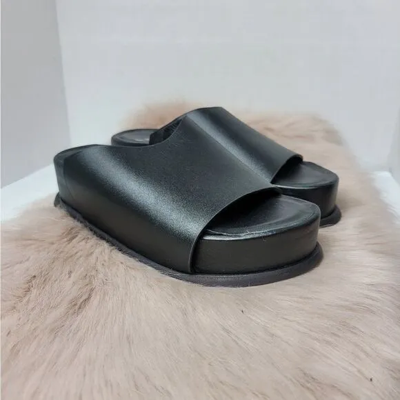 Wal &amp; Pai Stone Black Leather Slide Women's Platform Shoes Size 6.5 US 37EUR