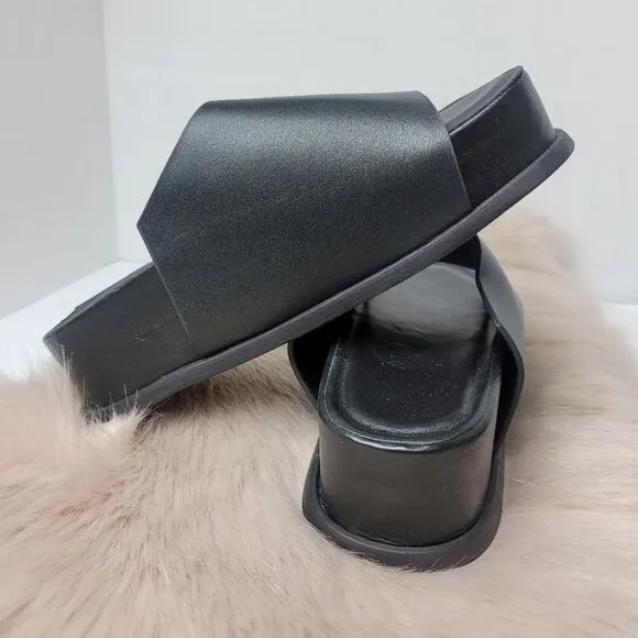 Wal &amp; Pai Stone Black Leather Slide Women's Platform Shoes Size 6.5 US 37EUR