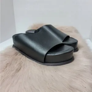 Wal &amp; Pai Stone Black Leather Slide Women's Platform Shoes Size 6.5 US 37EUR