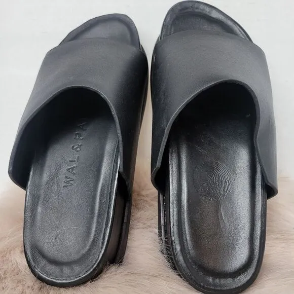 Wal &amp; Pai Stone Black Leather Slide Women's Platform Shoes Size 6.5 US 37EUR