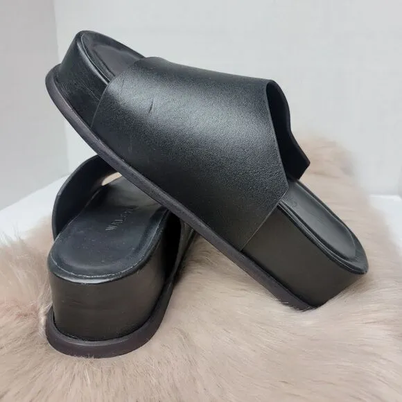 Wal &amp; Pai Stone Black Leather Slide Women's Platform Shoes Size 6.5 US 37EUR