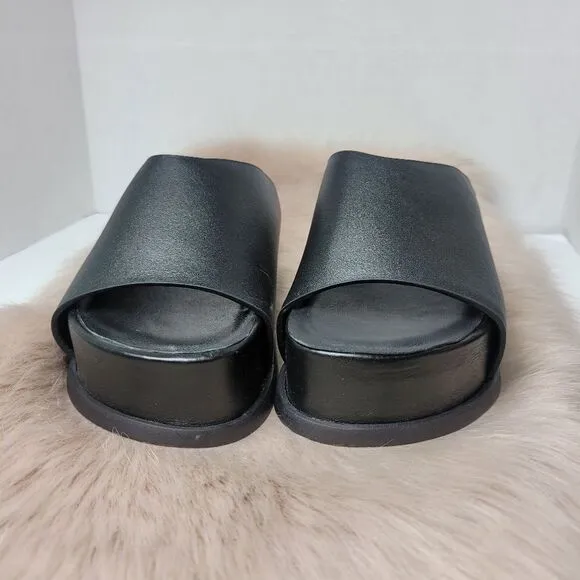 Wal &amp; Pai Stone Black Leather Slide Women's Platform Shoes Size 6.5 US 37EUR