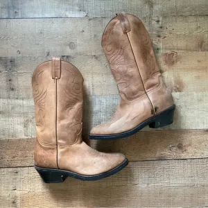 Western Cowboy Leather Boots Classic Natural Tan Mens Size 9