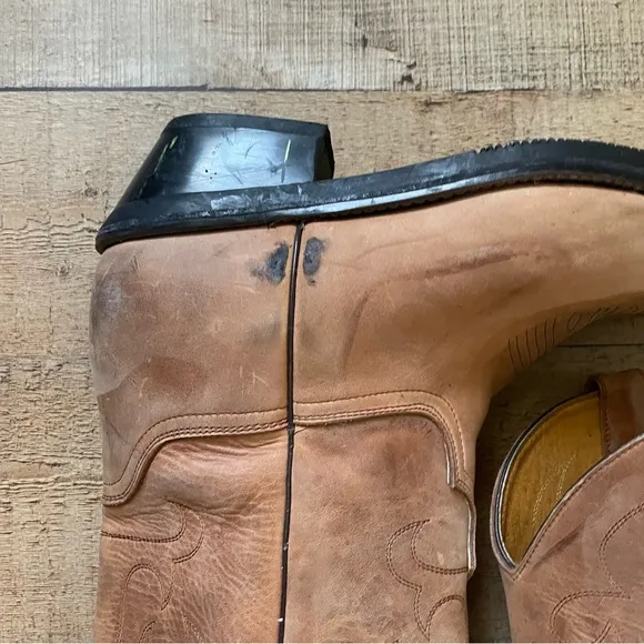 Western Cowboy Leather Boots Classic Natural Tan Mens Size 9