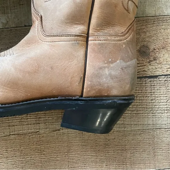 Western Cowboy Leather Boots Classic Natural Tan Mens Size 9
