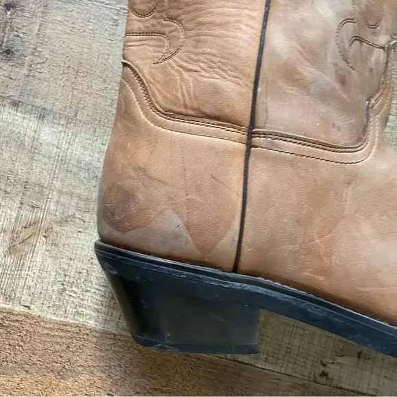 Western Cowboy Leather Boots Classic Natural Tan Mens Size 9