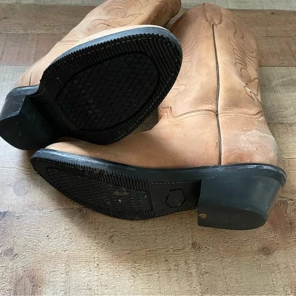 Western Cowboy Leather Boots Classic Natural Tan Mens Size 9