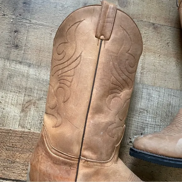 Western Cowboy Leather Boots Classic Natural Tan Mens Size 9