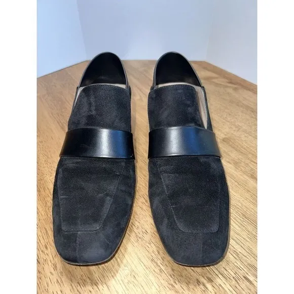 Woman's Stuart Weitzman Wylie Black Loafer Mule Sz‎ 8.5 Suede Leather Shoes