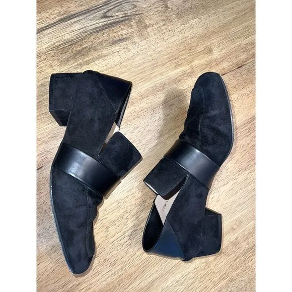 Woman's Stuart Weitzman Wylie Black Loafer Mule Sz‎ 8.5 Suede Leather Shoes