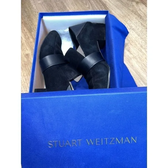 Woman's Stuart Weitzman Wylie Black Loafer Mule Sz‎ 8.5 Suede Leather Shoes