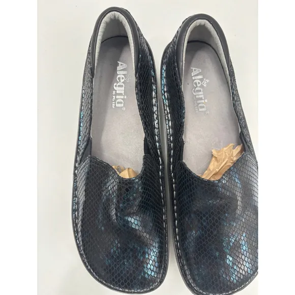 Women's Alegria Debra Oceanic Loafer Size 41 EU Black Blue Snake Print