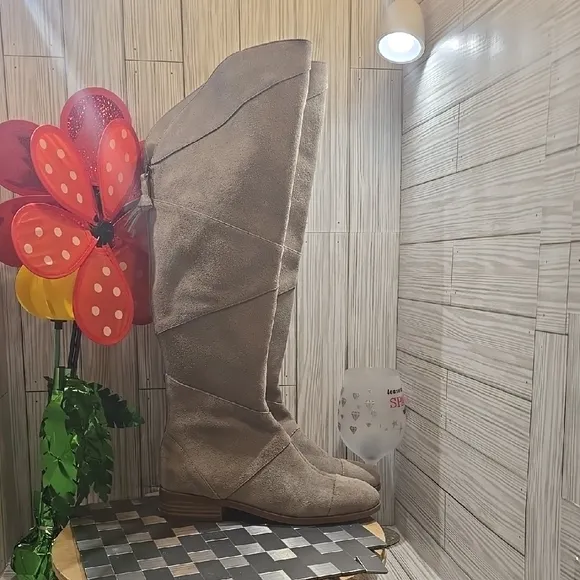 Women's Beige Suede Knee-High Boots