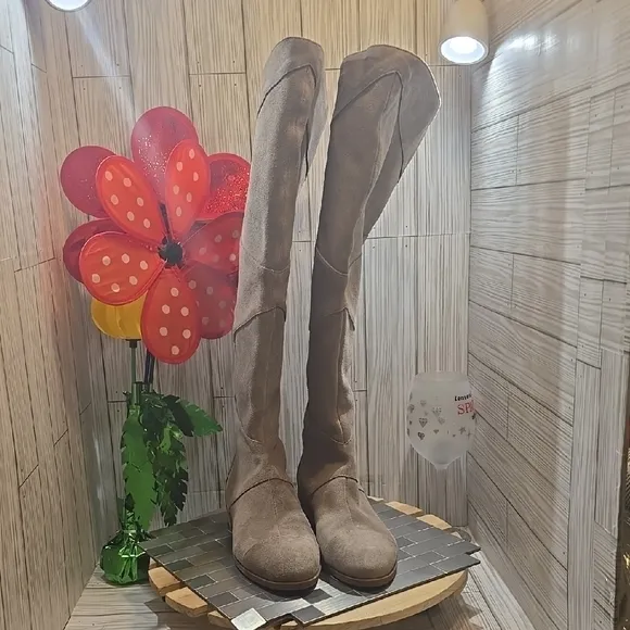 Women's Beige Suede Knee-High Boots