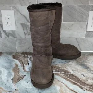 Womens Classic Tall UGG Suede Boots 5815 Dark Chocolate Brown Sheerling Size 7