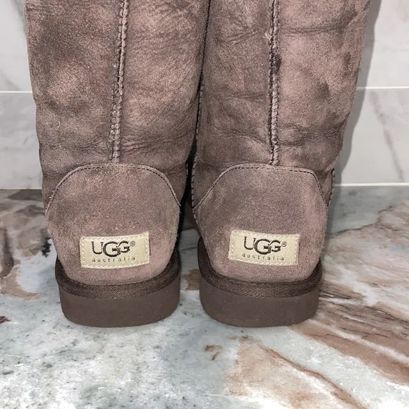 Womens Classic Tall UGG Suede Boots 5815 Dark Chocolate Brown Sheerling Size 7