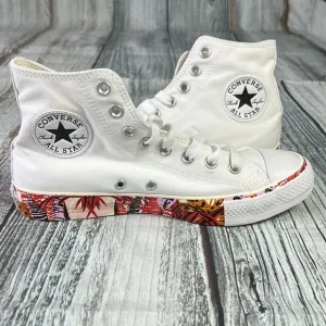 Women’s Converse CTAS Hi : Classic White with a Tropical Bottom Prints Size 8.