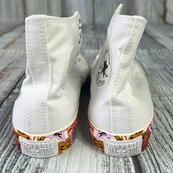 Women’s Converse CTAS Hi : Classic White with a Tropical Bottom Prints Size 8.