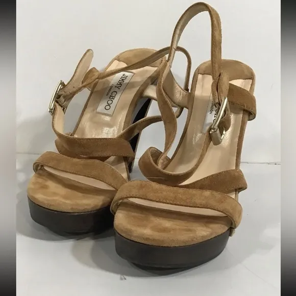 Women’s Jimmy Choo Brown Suede Strappy Platform Sandals Size 38