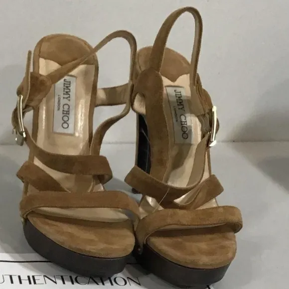 Women’s Jimmy Choo Brown Suede Strappy Platform Sandals Size 38