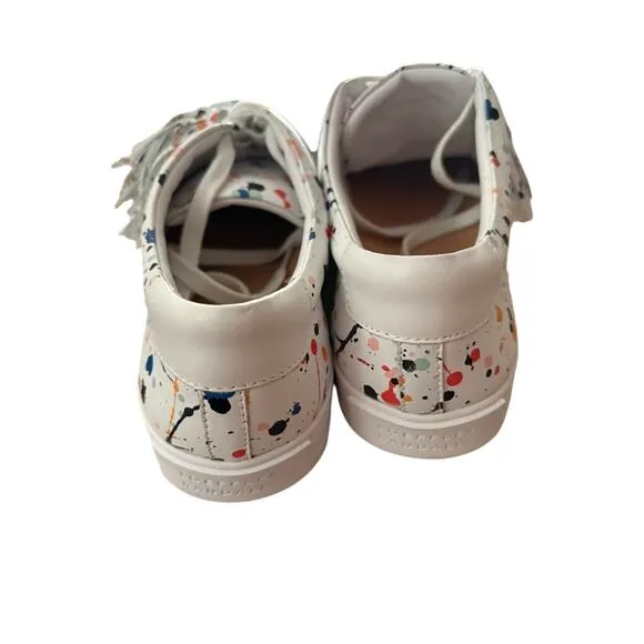 Women’s Loeffler Randall Logan Splatter Sneakers White Tassel Size 8.5