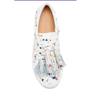Women’s Loeffler Randall Logan Splatter Sneakers White Tassel Size 8.5