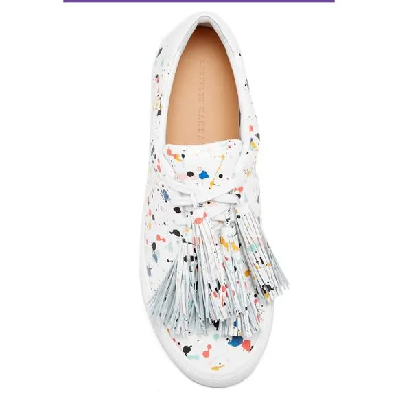 Women’s Loeffler Randall Logan Splatter Sneakers White Tassel Size 8.5