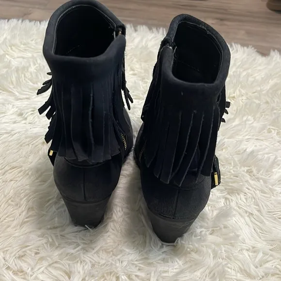 Women’s Ralph Lauren Black Suede Fringe Mara Western Cowboy Cowgirl Boots, 6