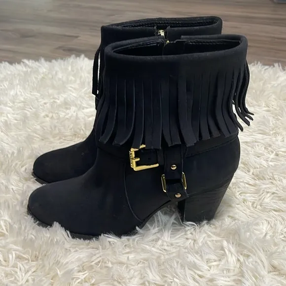 Women’s Ralph Lauren Black Suede Fringe Mara Western Cowboy Cowgirl Boots, 6