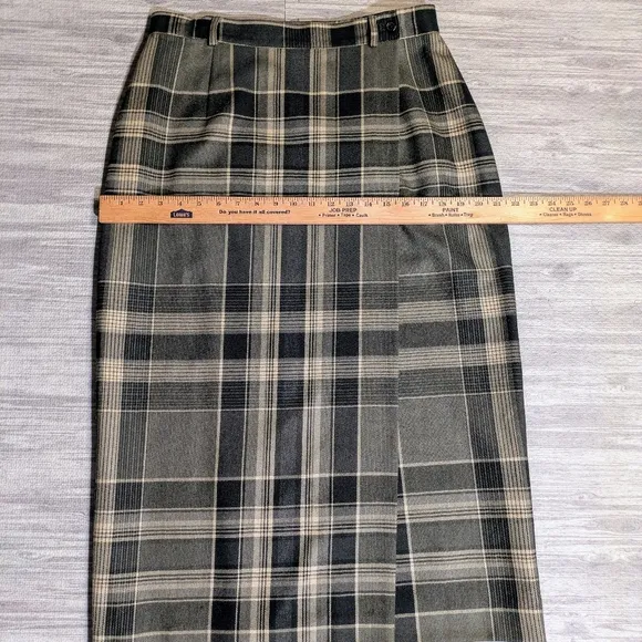 Women's Ralph Lauren Classic Wool Plaid Wrap A-line Skirt, Green &amp; Tan, Sz 14