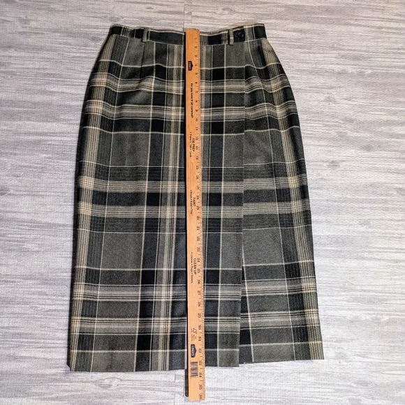 Women's Ralph Lauren Classic Wool Plaid Wrap A-line Skirt, Green &amp; Tan, Sz 14