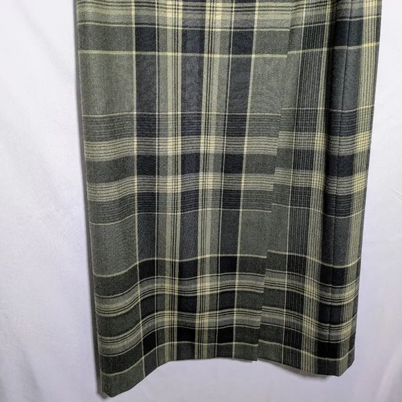 Women's Ralph Lauren Classic Wool Plaid Wrap A-line Skirt, Green &amp; Tan, Sz 14