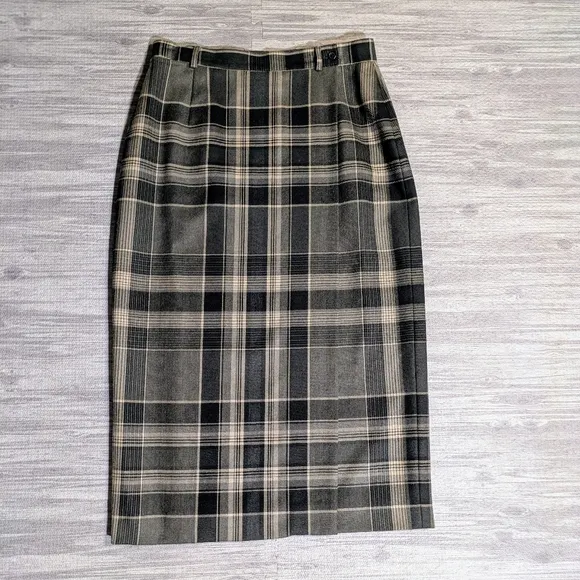 Women's Ralph Lauren Classic Wool Plaid Wrap A-line Skirt, Green &amp; Tan, Sz 14