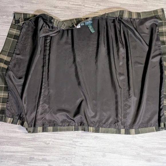 Women's Ralph Lauren Classic Wool Plaid Wrap A-line Skirt, Green &amp; Tan, Sz 14