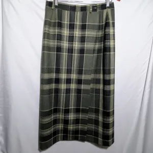 Women's Ralph Lauren Classic Wool Plaid Wrap A-line Skirt, Green &amp; Tan, Sz 14