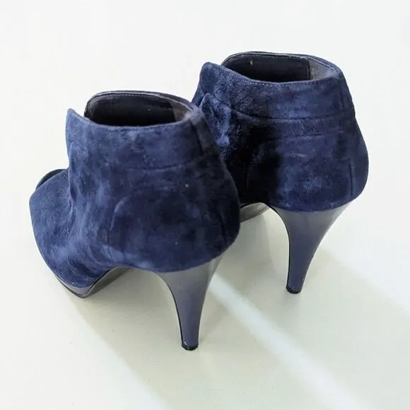 Women's Nine West Booties Open To Ankle Boots Slips Deep V Cut Dark Blue 7 4&quot;