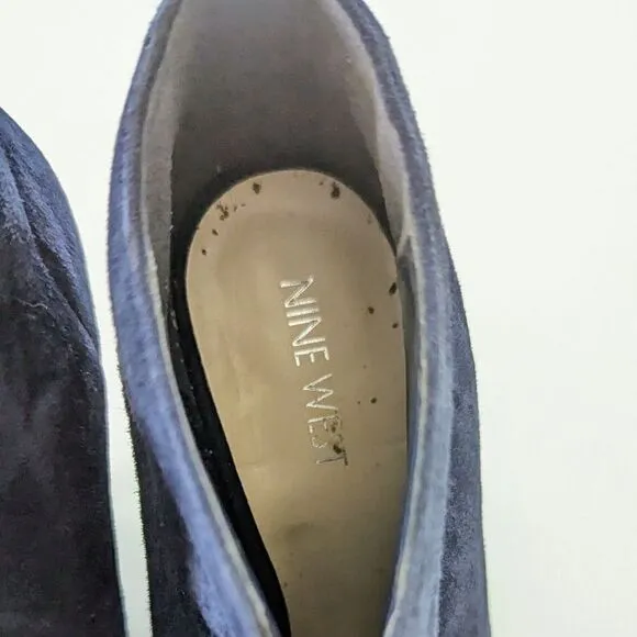 Women's Nine West Booties Open To Ankle Boots Slips Deep V Cut Dark Blue 7 4&quot;