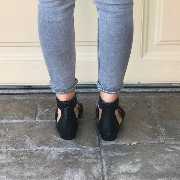 Woven Boho Black Open Toe Ankle Strap Sandals