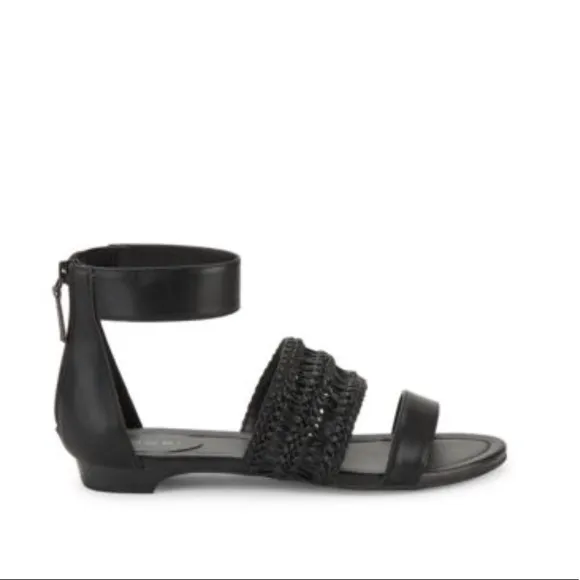 Woven Boho Black Open Toe Ankle Strap Sandals