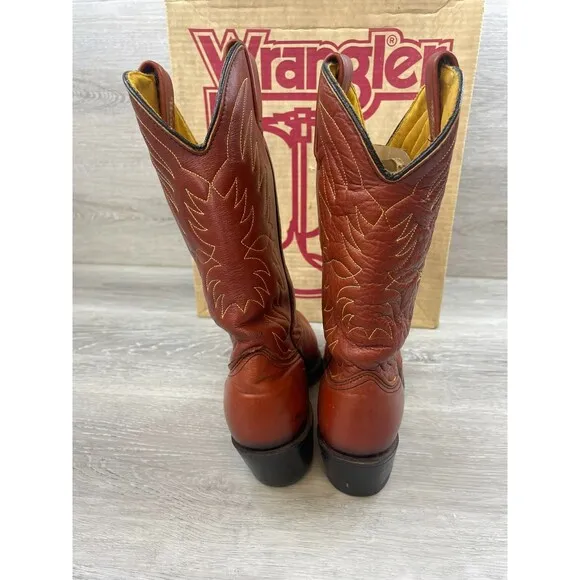 Wrangler 4317 Men's Boot Western Cowboy Embroidered Leather Pull-On US 8N Brown