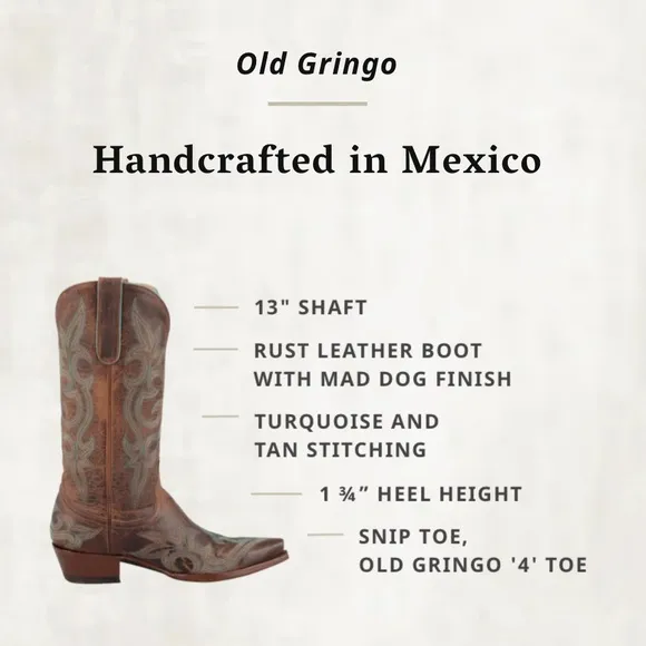 Yippee Ki Yay Old Gringo Womens 7.5B Brown Leather Turquoise Stitching Boots