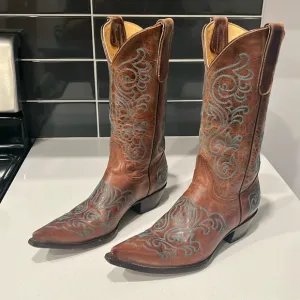 Yippee Ki Yay Old Gringo Womens 7.5B Brown Leather Turquoise Stitching Boots