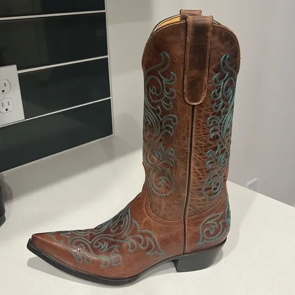 Yippee Ki Yay Old Gringo Womens 7.5B Brown Leather Turquoise Stitching Boots